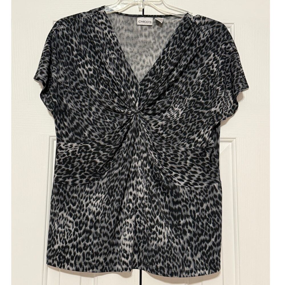 Chico's Leopard Print Short-Sleeve Blouse/Top, Size 3